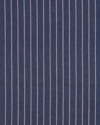Tissu Denim Fines Rayures Rouges Bleu Brut - Mercerine