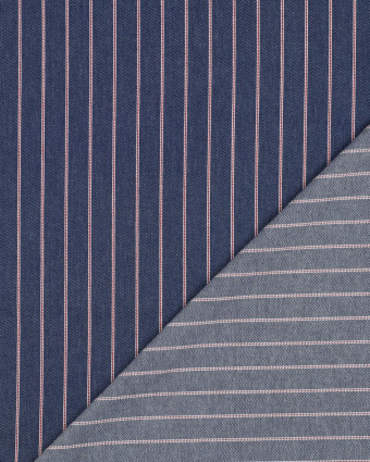 Tissu Denim Fines Rayures Rouges Bleu Brut - Mercerine