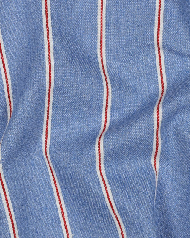 Tissu Denim Rayures Rouges Bleu Clair - Mercerine