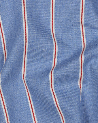 Tissu Denim Rayures Rouges Bleu Clair - Mercerine