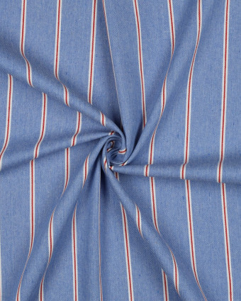 Tissu Denim Rayures Rouges Bleu Clair - Mercerine