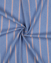 Tissu Denim Rayures Rouges Bleu Clair
