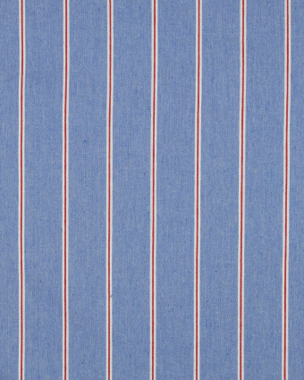 Tissu Denim Rayures Rouges Bleu Clair - Mercerine