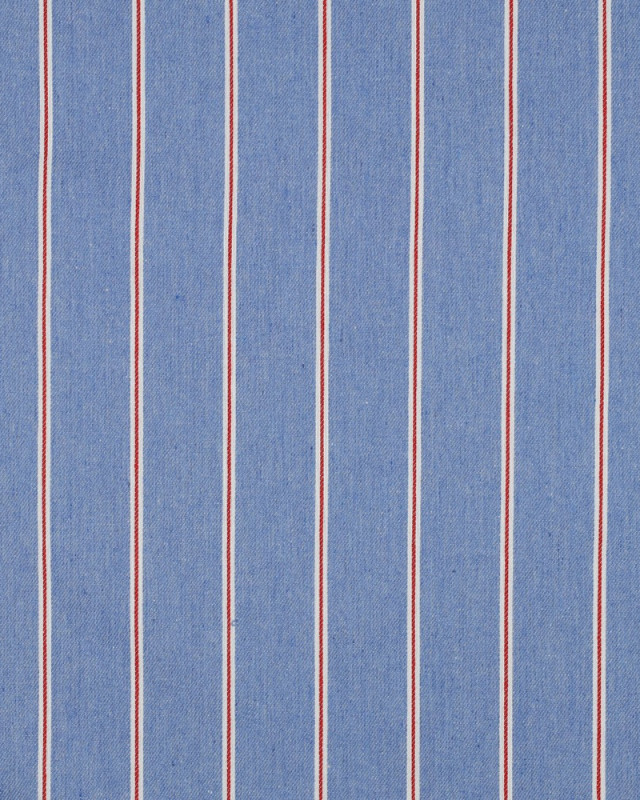 Tissu Denim Rayures Rouges Bleu Clair - Mercerine