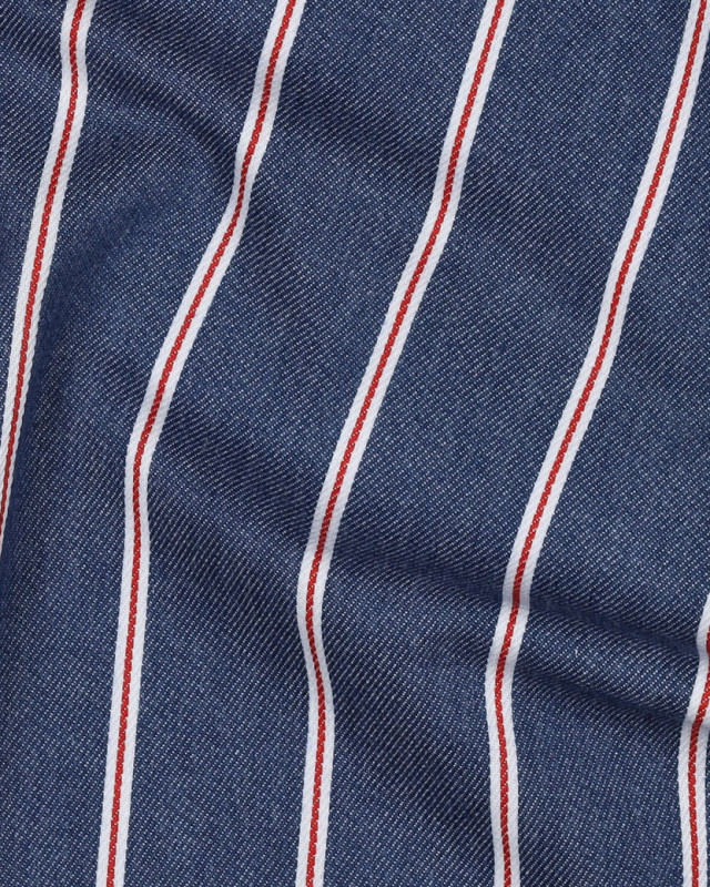 Tissu Denim Rayures Rouges Bleu Brut - Mercerine