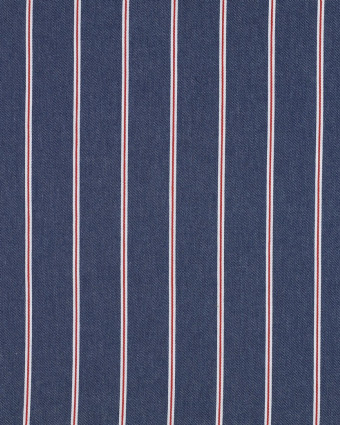 Tissu Denim Rayures Rouges Bleu Brut - Mercerine