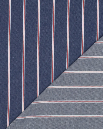 Tissu Denim Rayures Rouges Bleu Brut - Mercerine