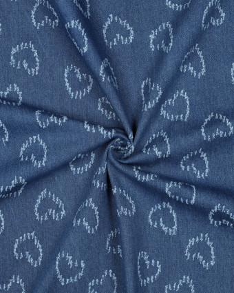 Tissu Denim Jacquard Bleu Brut Cœurs - Mercerine