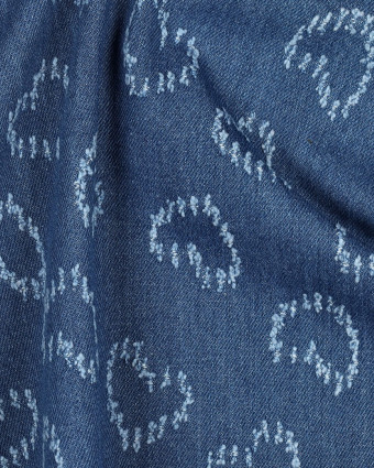 Tissu Denim Jacquard Bleu Brut Cœurs - Mercerine