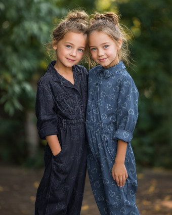 Tissu Denim Jacquard Bleu Brut Cœurs - Mercerine