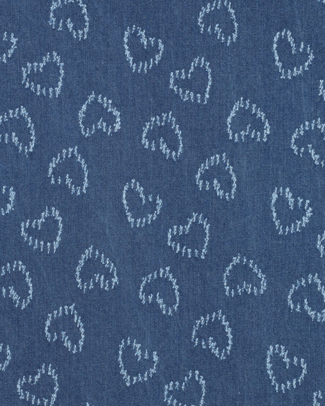 Tissu Denim Jacquard Bleu Brut Cœurs - Mercerine