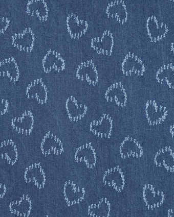 Tissu Denim Jacquard Bleu Brut Cœurs - Mercerine