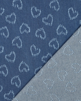 Tissu Denim Jacquard Bleu Brut Cœurs - Mercerine