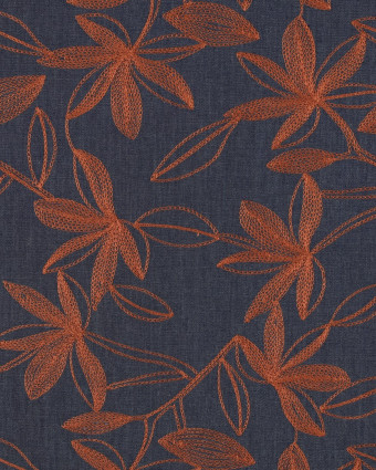 Tissu Denim Chambray Brodé Floral Caramel - Mercerine