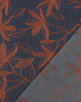 Tissu Denim Chambray Brodé Floral Caramel - Mercerine
