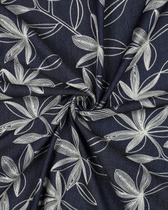 Tissu Denim Chambray Brodé Floral Ecru - Mercerine