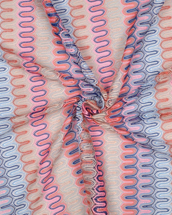 Tissu Crochet Sixties Bleu et Rose Lurex - Mercerine