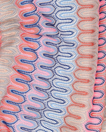 Tissu Crochet Sixties Bleu et Rose Lurex - Mercerine
