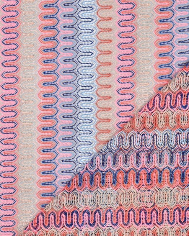 Tissu Crochet Sixties Bleu et Rose Lurex - Mercerine