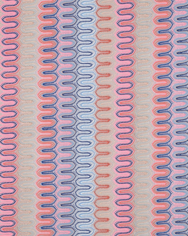Tissu Crochet Sixties Bleu et Rose Lurex - Mercerine