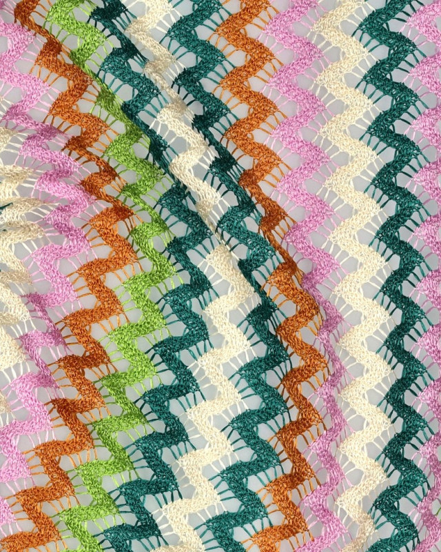 Tissu Crochet Wavy Vert et Mauve - Mercerine