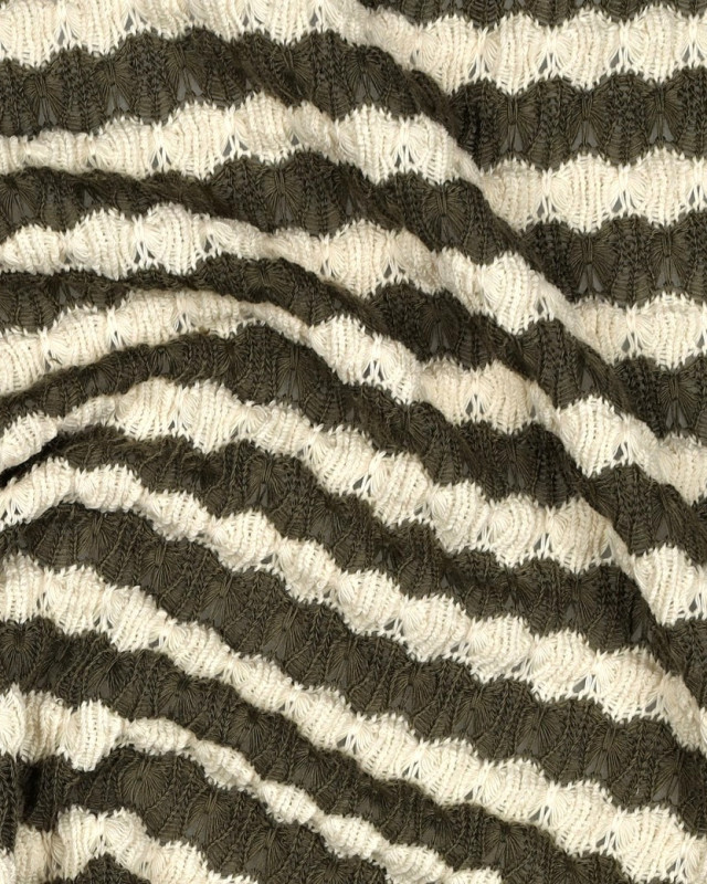 Tissu Crochet Rayures Kaki - Mercerine