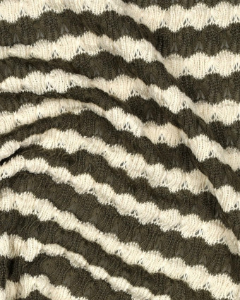 Tissu Crochet Rayures Kaki - Mercerine