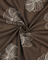 Tissu Lin Viscose Cacao Fleurs Brodées Ecrues