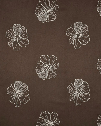 Tissu Lin Viscose Cacao Fleurs Brodées Ecrues - Mercerine