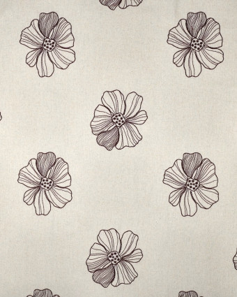 Tissu Lin Viscose Ecru Fleurs Brodées Bordeaux - Mercerine