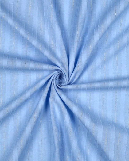 Tissu Coton Bleu à Rayures Lurex Argent - Mercerine
