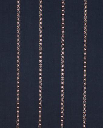 Tissu Coton Bleu Marine Rayures Fleurs Roses - Mercerine