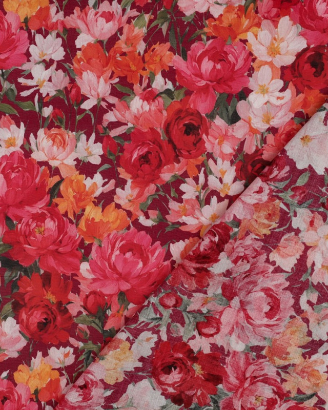 Voile de Coton Prune Motif Fleuri - Mercerine
