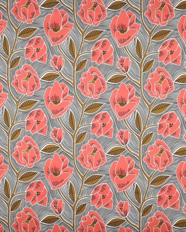 Voile de Coton Fleuri Ethnique Corail - Mercerine