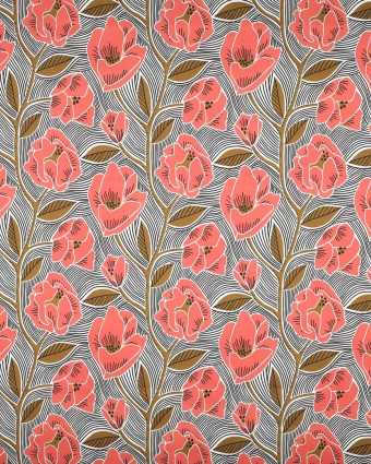 Voile de Coton Fleuri Ethnique Corail - Mercerine