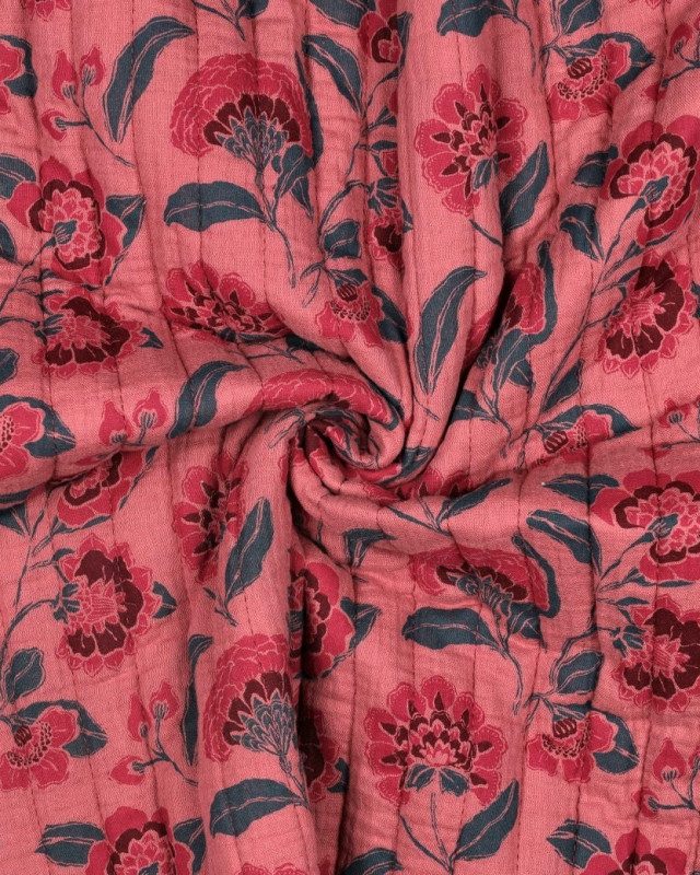 Tissu Matelassé Double Gaze Vieux Rose et Vert d'Eau - Mercerine