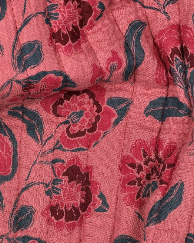 Tissu Matelassé Double Gaze Vieux Rose et Vert d'Eau - Mercerine