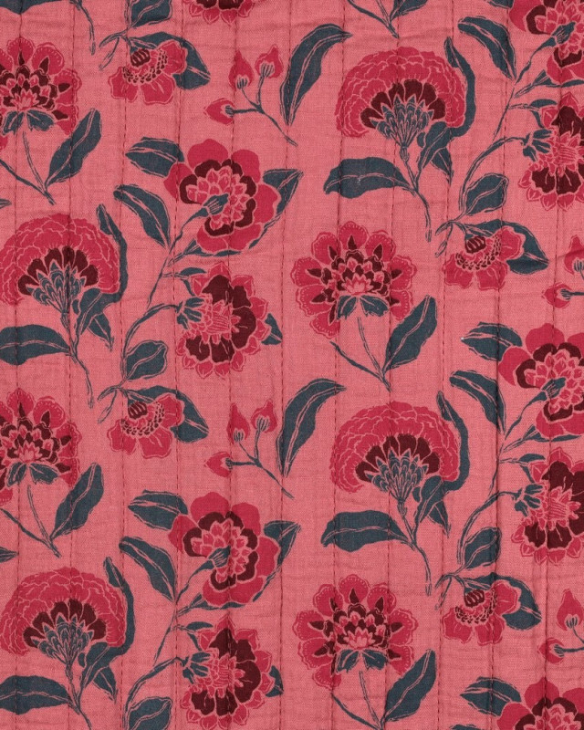 Tissu Matelassé Double Gaze Vieux Rose et Vert d'Eau - Mercerine