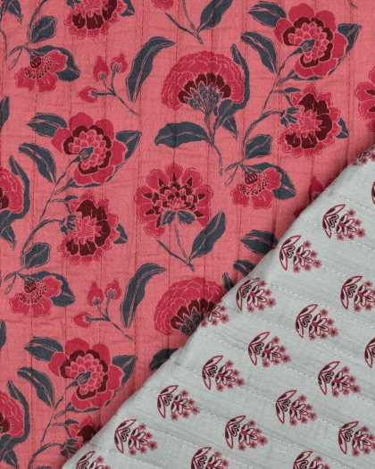 Tissu Matelassé Double Gaze Vieux Rose et Vert d'Eau - Mercerine