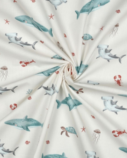 Popeline de Coton Sea Life Ecrue - Mercerine