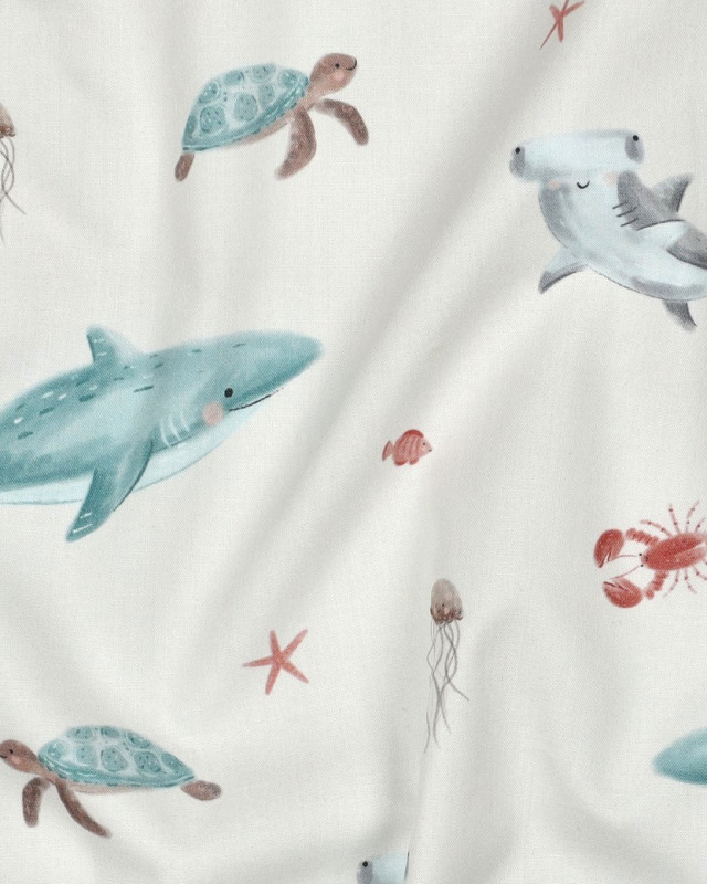 Popeline de Coton Sea Life Ecrue - Mercerine