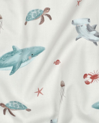 Popeline de Coton Sea Life Ecrue - Mercerine