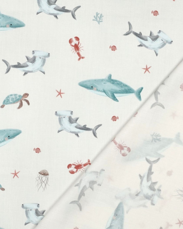 Popeline de Coton Sea Life Ecrue - Mercerine