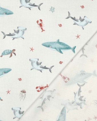 Popeline de Coton Sea Life Ecrue - Mercerine