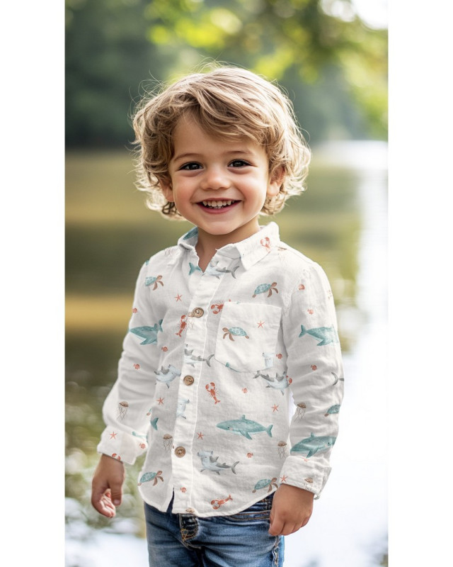 Popeline de Coton Sea Life Ecrue - Mercerine