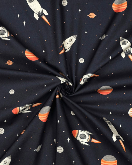 Popeline de Coton Space Bleu Marine - Mercerine