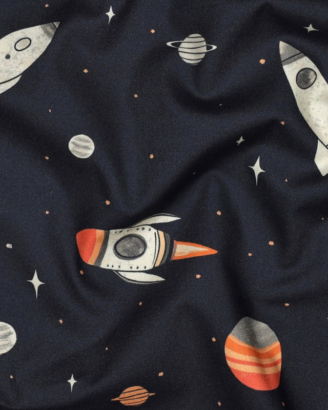 Popeline de Coton Space Bleu Marine - Mercerine