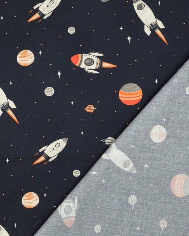 Popeline de Coton Space Bleu Marine - Mercerine
