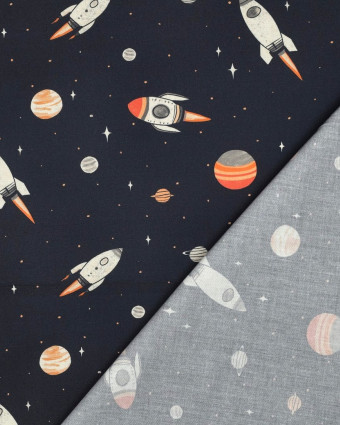 Popeline de Coton Space Bleu Marine - Mercerine