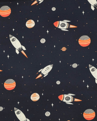 Popeline de Coton Space Bleu Marine - Mercerine